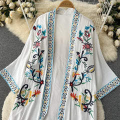Retro Embroidery Sun Protection Shirt  Chiffon Long Streetwear