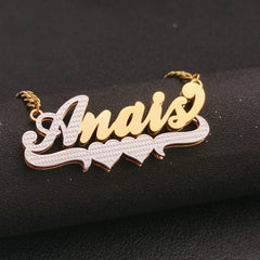 3D Double Plate Custom Nameplate Necklace Gold Plate Pendant Personalized Name Necklace