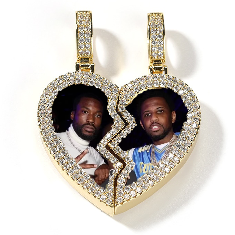 Broken Heart Photo Magnetic Frame Pendant 2 Pictures Hiphop Jewelry