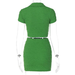 2 Piece Set Short Sleeve Crop Top Shirts Blouse Mini Skirt Suit