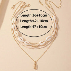 3Pcs Rice beads Shell Pendant Necklace