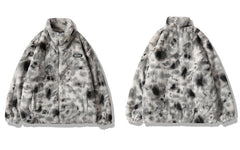Hip Hop Jacket Streetwear Tie Dye Heart Fuzzy Jackets Warm Coats