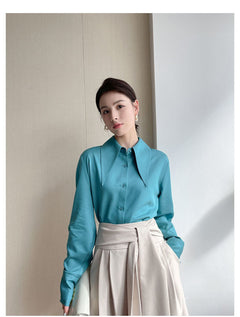 Big Pointed Collar White Blouses For Women Vintage Loose Long Sleeve Shirt