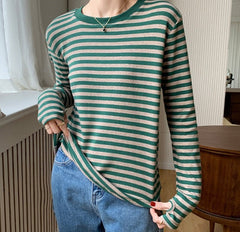 Casual O-neck Women Striped T-shirts  Spring Summer Short Sleeve Loose Female Tops