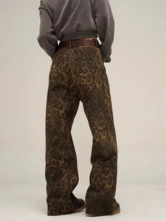 Leopard Print Y2k Jeans Women Oversized Wide Leg Denim Trousers Streetwear