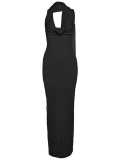 Backless Halter Evening Dress With Scarf Hollow Back Split Skinny