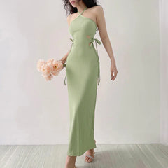 Knitted Long Sleeve Slim Mini Fairycore Slash Neck Dress