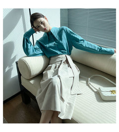 Big Pointed Collar White Blouses For Women Vintage Loose Long Sleeve Shirt