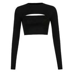 Hollow Knit Top Sweater Women Party Navel Slim Ribbed Summer Lady Shirts