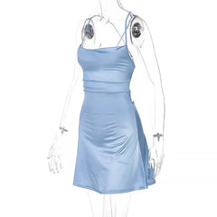 Y2K solid color satin traf slit suspender dress