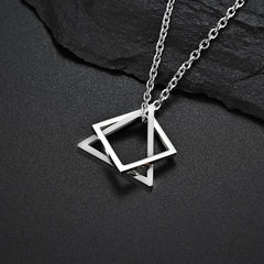 Geometry Interlocking Square Triangle Male Pendant Stacking Streetwear Necklace