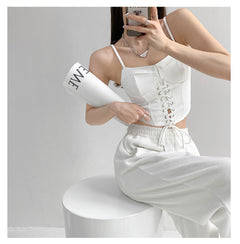 Y2k Tunic Tops Women Design Cross Bandage Camis Chic Slim Sleeveless Crop Top Female