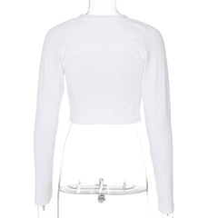 Long Sleeves Solid Hollow Out Bandage Sexy Tube Crop Top Summer Autumn Women