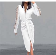Dress Women Popular Sexy Dress V-neck Lace Long Sleeve Black Elegant Party Dresses