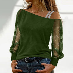 Woman Tshirts Long Sleeve Solid Colour Sexy Off Shoulder Tops Casual Streetwear T-shirt