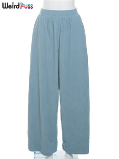 Basic Pocket High Waist Trousers Corduroy Streetwear Long Bottoms