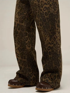 Leopard Print Y2k Jeans Women Oversized Wide Leg Denim Trousers Streetwear