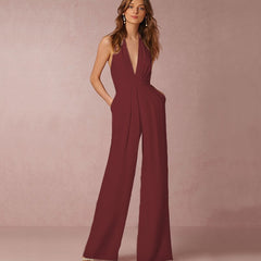 Jumpsuits for Women 2022 Sexy Polyester Backless Wide Leg Pants Sleeveless Summer Rompers