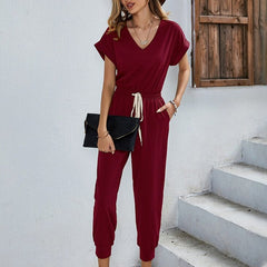 Sexy Casual Polyester Rompers Summer Women's 2022 High Waist Overalls Outfits Jumpsuit with Pocket