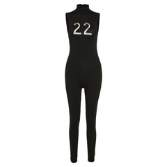 Women Tracksuit Slim Elastic High Print Figure Zipper Jumpsuit Y2K Sports