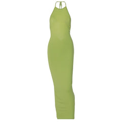 Halter Bandage Sleeveless Backless Shirring Draped Maxi Dress Sexy Streetwear