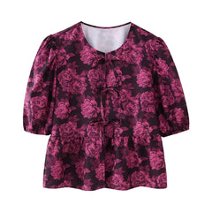 Leopard Blouse Puff Sleeve Crop Top Women's Summer Clothing