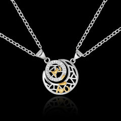 2Pcs Simple Matching Sun Moon Pendant Couple Necklace I Love You Jewelry