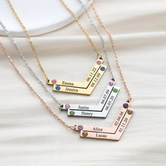 Personalized Family Necklace Mothers Day Birthstone Jewelry Customized Engraving Name Necklace