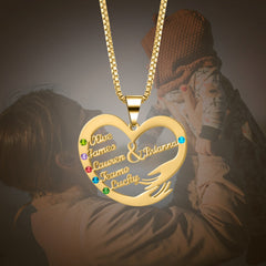 Custom Mom Necklace With Birthstones Personalized Heart Mother And Child Name Pendant