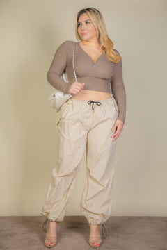 Ribbed Wrap Front Long Sleeve Top