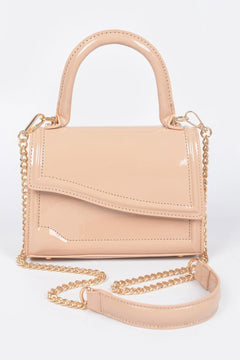 Enamel Faux Leather Top Handle Bag