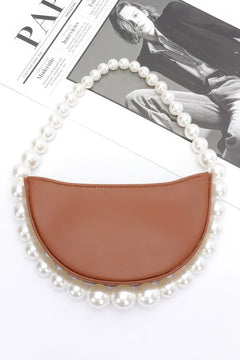 Faux Pearl Handle Half Moon Bag