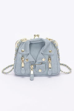 Faux Denim Leather Jacket Style Crossbody Bag