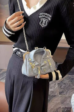 Faux Denim Leather Jacket Style Crossbody Bag