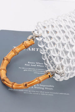 Bamboo Handle Transparent Bead Chic Tote Bag