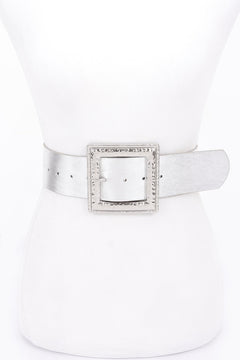 Hammered Metal Buckle Stretch Belt