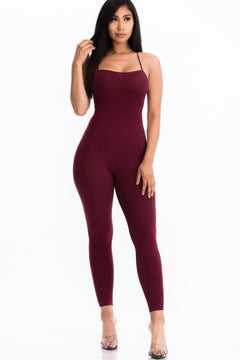Criss-cross Open Back Bodycon Jumpsuit