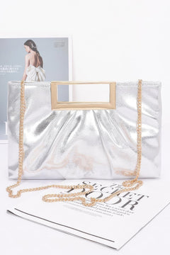 Faux Leather Metal Handle Clutch