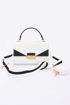 Faux Leather Two Tone Flap Bag
