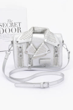 Faux Leather Metal Studded Jacket Clutch