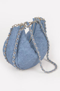 Vegan Denim Leather Chain Crossbody Bag
