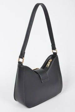 Faux Leather Studded Metal Buckle Shoulder Bag