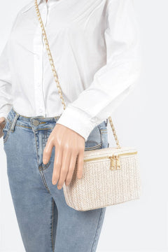Faux Straw Cosmetic Case Bag