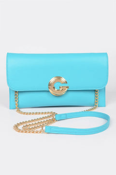 Faux Leather G Buckle Clutch