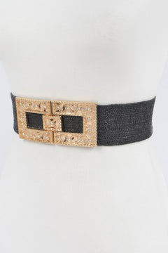Rhinestone Buckle Plus Size Stretch Straw Belt