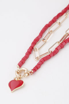 Beaded Heart Chain Necklace