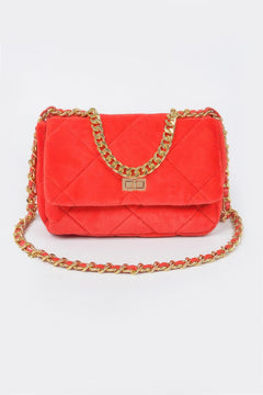 Quilted Fur Chain Flap Clutch