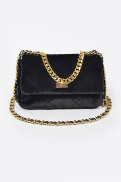 Quilted Fur Chain Flap Clutch