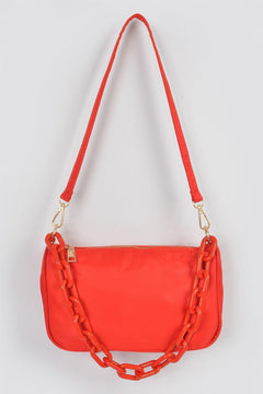 Nylon Shoulder Bag W/acrylic Chain