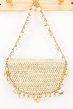 Nautical Charm Woven Pearl Shoulder Bag
